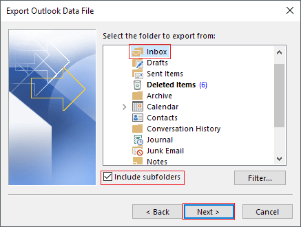 export inbox from outlook data file