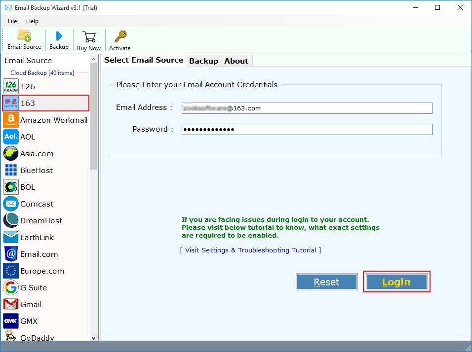 select 163 email account