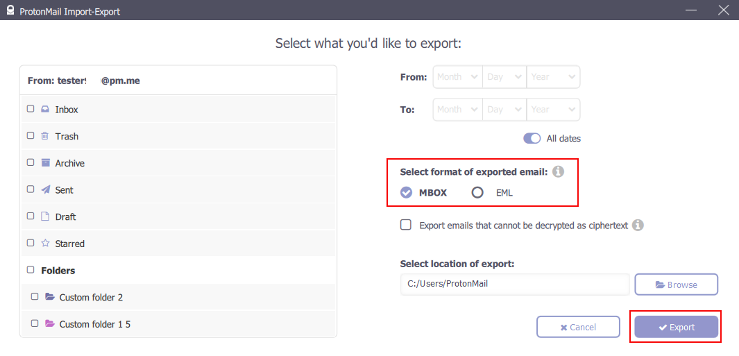 export protonmail emails