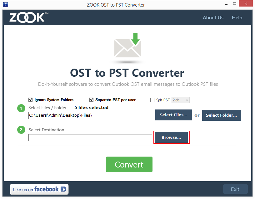 OST to PST Converter - set saving location