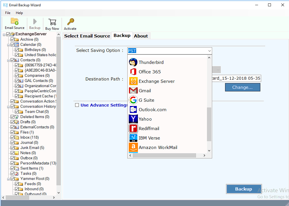 Exchange to webmail backup