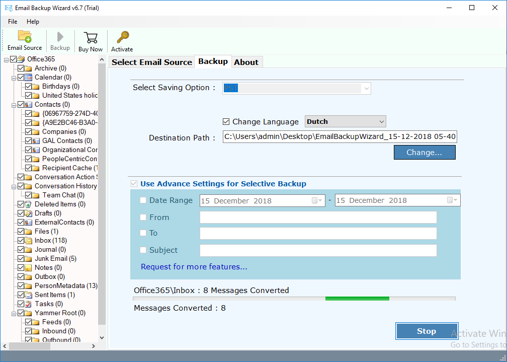 Office 365 backup utility