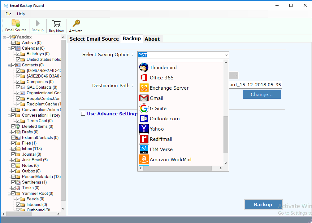 Yandex Mail to webmail backup